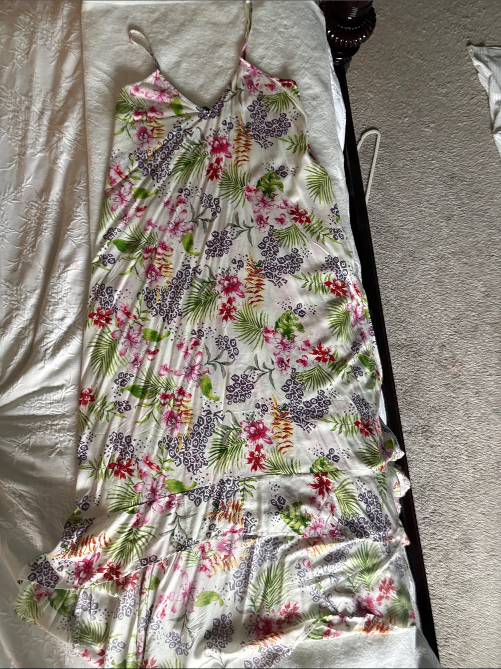 Raviya White Tropical Floral Slip Dress with Pink & Green Print